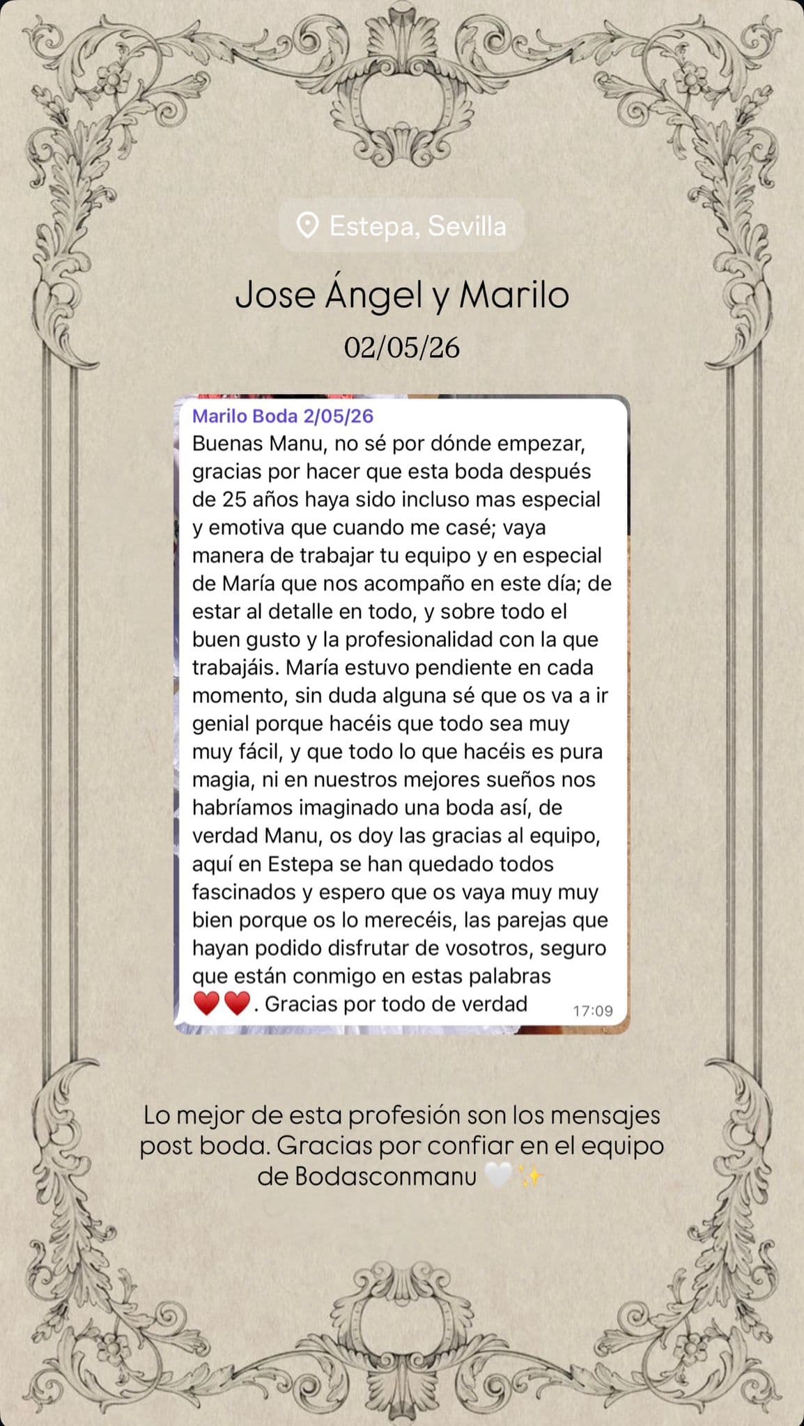 Reseña de Jose Ángel y Marilo tras su boda en Estepa, Sevilla